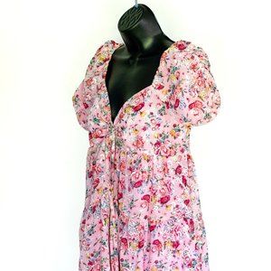 Blue Rain Pink Floral Mini Babydoll Dress